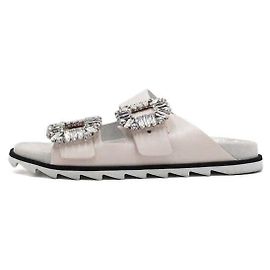 Roger Vivier Mule Slippers Slide Flats Women White Sandals White