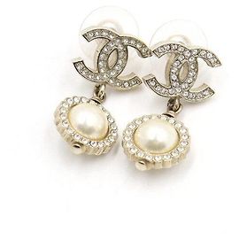 Chanel Orecchini Gold CC Crystal Pearl Drop Multicolore