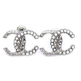 Chanel Pendientes Crystal Pearl CC Logo Castaño