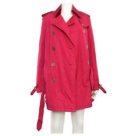 Burberry Nylon Red Gold Button Trench Coat for Women Red