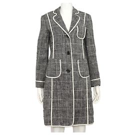Hugo Boss Black Check Linen Wool Blend Women's Coat Jacket Black
