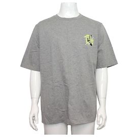 Hermès Graues Baumwoll-T-Shirt für Herren mit Mini-Lederpatch Braun