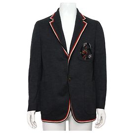 Gucci Gray Wool Blended Embroidery Men's Jacket Brown