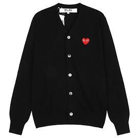 Comme Des Garcons Strickjacke mit V-Ausschnitt und rotem Herz Schwarz Schwarz