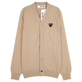 Comme Des Garcons Strickjacke mit V-Ausschnitt und schwarzem Herz Beige Braun