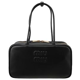 Miu Miu Medium Leather Top Handle Bag Black Black