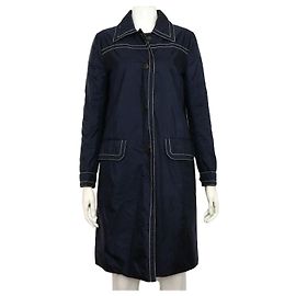 Prada Navy Nylon White Stitch Women's Coat Jacket Blue
