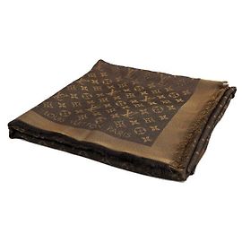 Louis Vuitton Sciarpa scialle in misto seta marrone con monogramma lucido Marrone