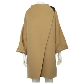 Louis Vuitton Beige Wool Blend Monogram Double Face Women's Coat Brown