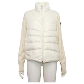 Moncler White Logo Goose Down Cardigan Jacket White