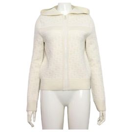 Dior Cashmere Blend Oblik Women's Hooded Zip Jacket White