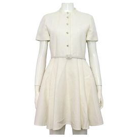 Dior Vestido corto con cinturón en tweed blanco virgen Blanco