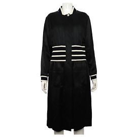 Chanel Long Zip Jacket Coat in Black Satin Black