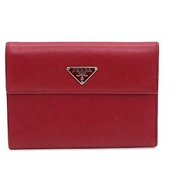 Prada Red Saffiano Silver Logo Wallet Red