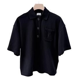 Saint Laurent Kurzarm Poloshirt aus Baumwolle Schwarz Schwarz