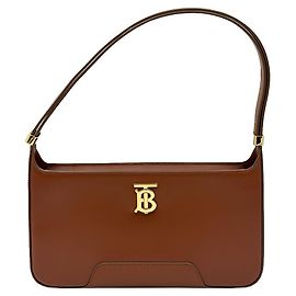 Burberry Bolsa de ombro TB Medium em couro de vitelo liso cor Tan quente com monograma dourado Marrom