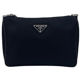 Prada Borsa a tracolla multi tasche in nylon Saffiano Nero