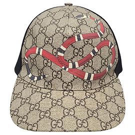 Gucci Canvas Snake Mesh Baseball Cap Braun