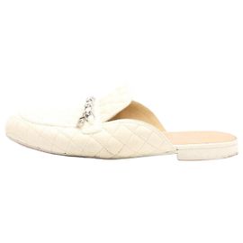 Chanel Lambskin Quilted CC Logo Chain Women's Mule Bluffer Slipper White