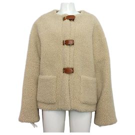 Céline Jaqueta Teddy em mistura de cashmere e seda com fivela de couro para mulher Dourado