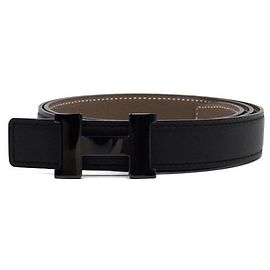 Hermès Mini Constance Reversible Leather Belt Black Black