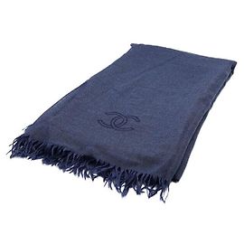 Chanel Sciarpa in misto cashmere e seta con logo ricamato CC Blu Blu