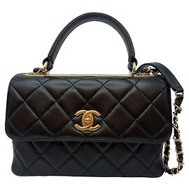 Chanel Bolsa de ombro Trendy CC Small em pele de cordeiro preta Preto