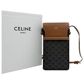 Céline Pochette para celular Trio Canvas com aba, bolsa crossbody Tan Marrom