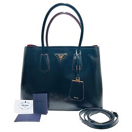 Prada Saffiano Vernice Double Tote Bag with Shoulder Strap Red