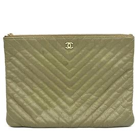 Chanel Pochette Chevron Medium Khaki Marron