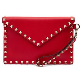 Valentino Rockstud Flap Clutch Bag Red