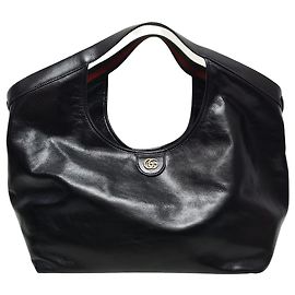 Gucci Large Soft Glossy Leather Tote Bag in Black Black