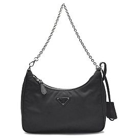 Prada Re-Nylon Tessuto Chain Strap Hobo Bag Black
