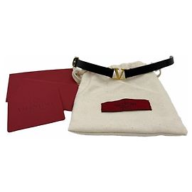 Valentino Pulseira de couro com logo assinatura Preto