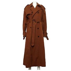 Saint Laurent Casaco Trench Oversized de Algodão e Seda Castanho com Cinto para Mulher Marrom