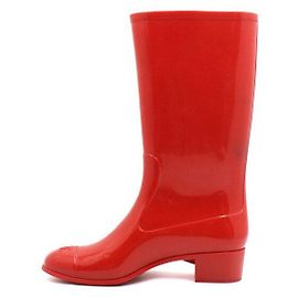 Chanel Rote Camellia CC Logo Damen Regenstiefel Rot
