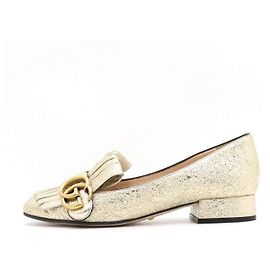 Gucci Shining Gold Metallic Mid-Heel Women's Shoes Golden