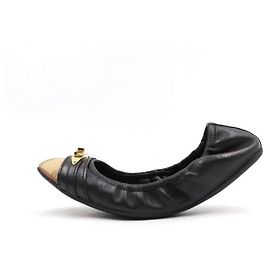 Burberry Vintage Leather Canvas Ballet Flats Black