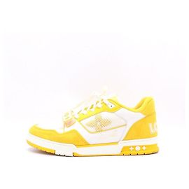 Louis Vuitton Monogram Denim Yellow Velcro Strap Trainer Sneakers Yellow