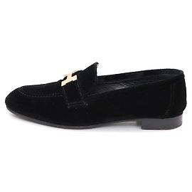 Hermès Suede Gold Logo Women's Paris Loafer Black