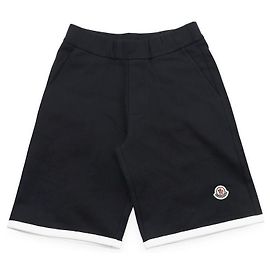 Moncler Short de algodão reto com patch de logotipo (Navy) Azul