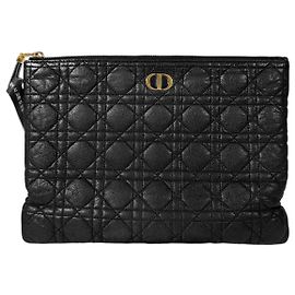 Dior Cannage Caro Daily Clutch Bag Black Large Black