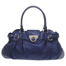 Salvatore Ferragamo Gancini Marissa Leather Handbag Blue