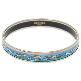 Hermès Hermes Email PM Dolphin Metal Bangle Bracelet Silvery Blue