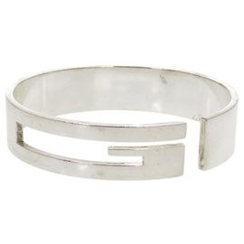 Gucci Cutout G Logo Silver Bangle Silvery