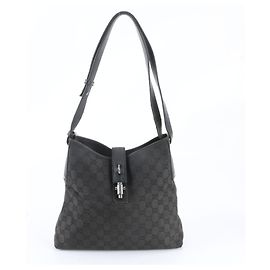 Gucci GG Canvas New Jackie Leather Shoulder Bag Black