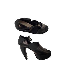 Chanel Black Leather and Fabric Platform Heels Black