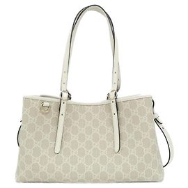 Gucci GG Emblem Handbag Beige Golden