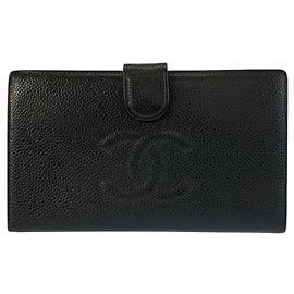 Cartera larga de cuero negro CHANEL Coco Mark Negro