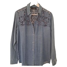 Camicia in denim The Kooples con ricami floreali Blu